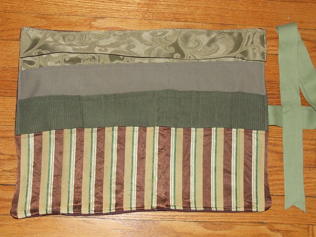 Inside striped silk fabric repurposed from old 30s chair cover