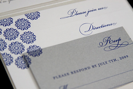 Custom designed 2 color thermography wedding invitation set 