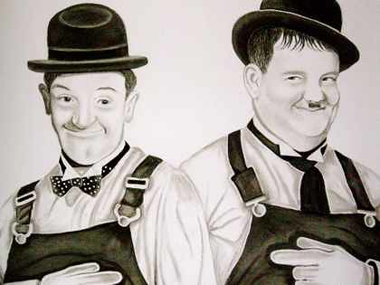 Laurel and Hardy charcoal pencil portrait