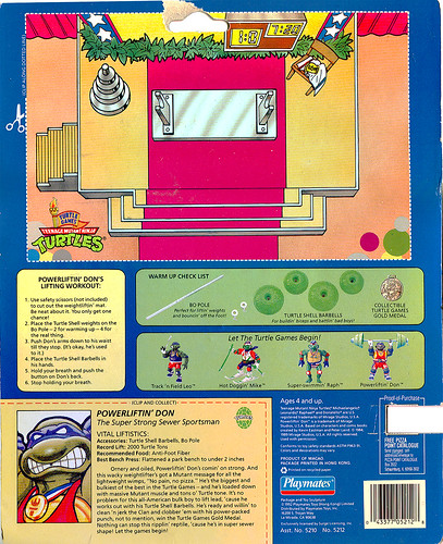 "TURTLE GAMES" TEENAGE MUTANT NINJA TURTLES :: POWER LIFTIN' DON ..card backer ii (( 1992 ))