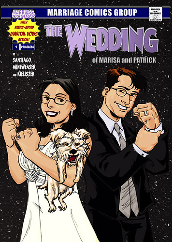 Our program cover Their comic book wedding program