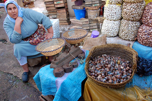 Marchande Escargots (babbouches) Oujda, Morocco - 2009