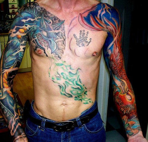 Dragon Phoenix Sleeve Tattoo