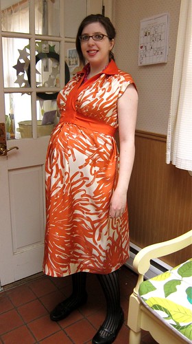 Vintage 1970s McCall's 5921 Orange Silk Floral Maternity Dress