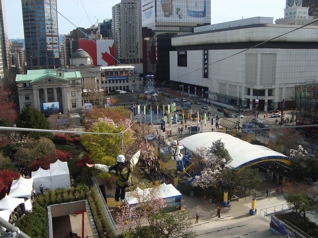 Vancouver 2010: Riding the Zipline at Robson Square