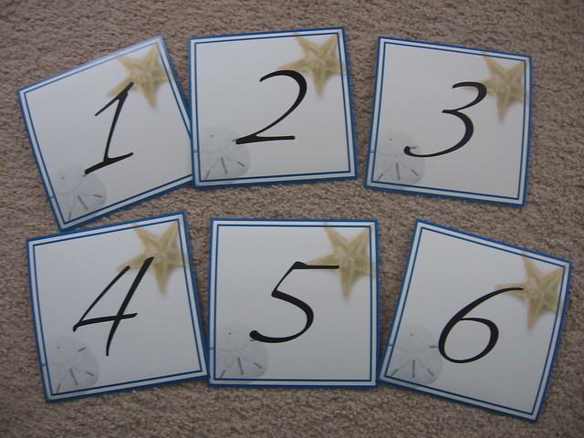 Orchid Blue Beach Themed Starfish Sand Dollar Wedding Table Numbers