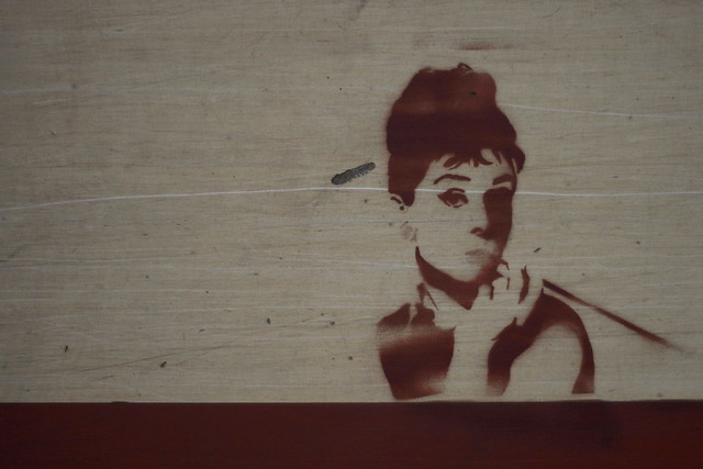 Audrey Hepburn stencil on Red Line car