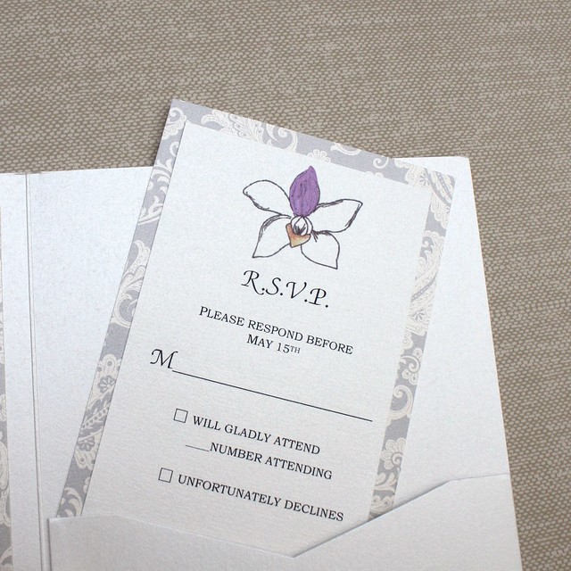 Very Very Elegant Plum Orchid Wedding Invitation