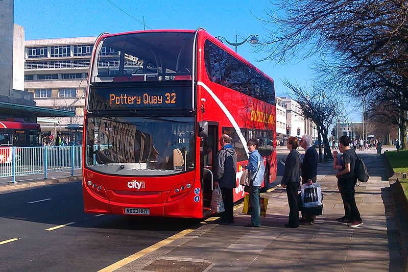 Plymouth Citybus Enviro 400 520 is seen on an unbelievably rare working of the 32!!