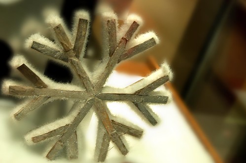 Frosted wooden snowflake, window display, random shopping, U Village, Seattle, Washington, USA by Wonderlane