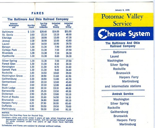 19780108 01 Potomac Valley Service timetable