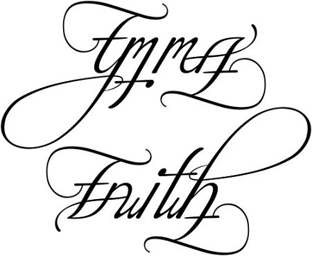 A custom ambigram of the names Emma Faith created for a tattoo design 