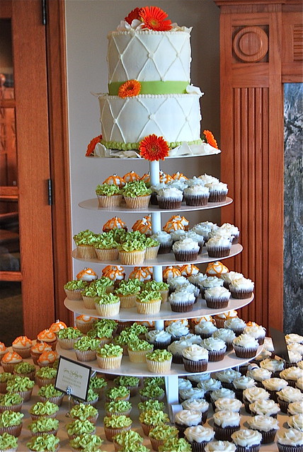 Cupcake tree wedding cake Citron orange and white details on this adorable 