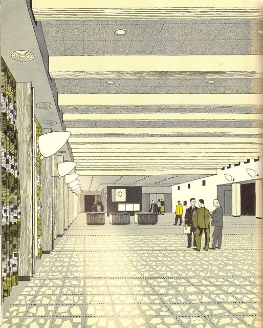 The Exhibition Hall London Heathrow Airport illustration by Gordon Cullen 