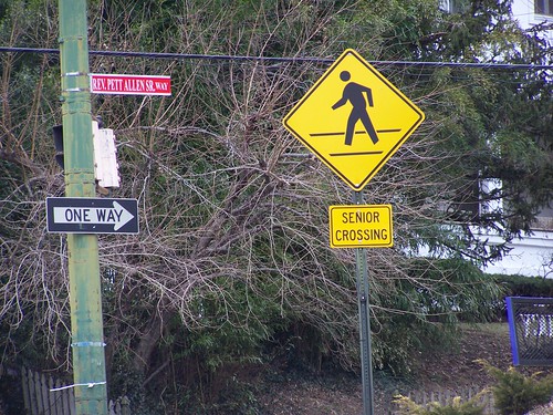 Senior crossing pedestrian sign