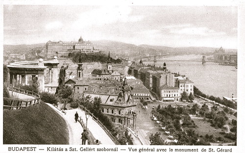 Old postcards of Budapest – View with the monument for St. Gerard