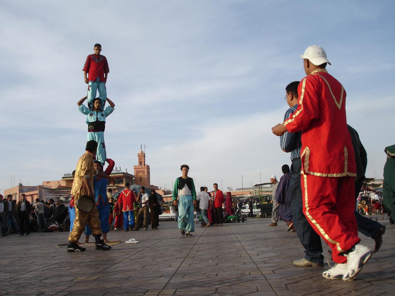 Acrobats in Jemaa el-Fnaa square in Marrakech