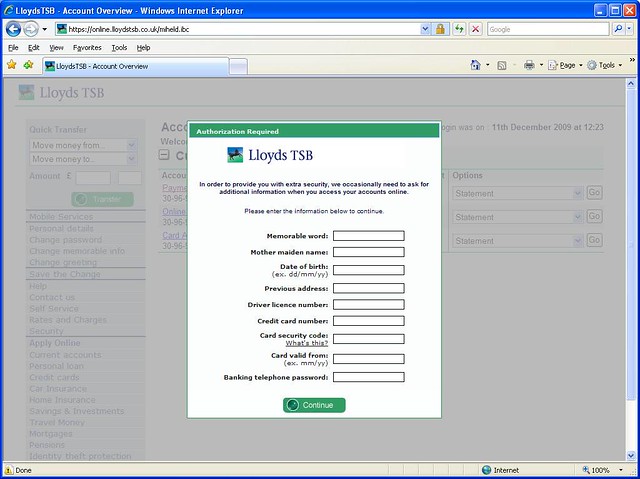 ... was already logged in to the lloyds tsb online banking site when