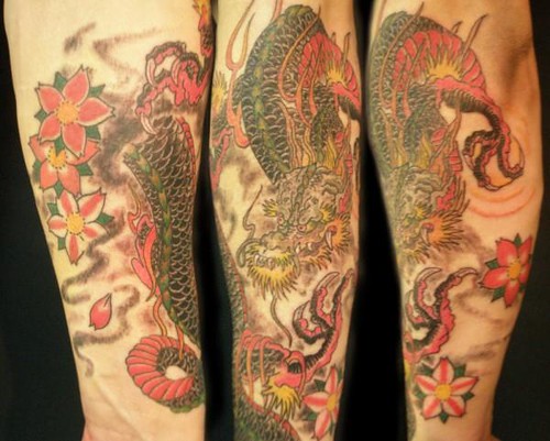 Hapanese dragon half sleeve tattoo
