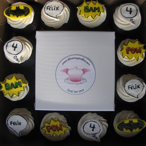 Comic Book Cupcakes Chocolate cupcakes topped with vanilla buttercream 