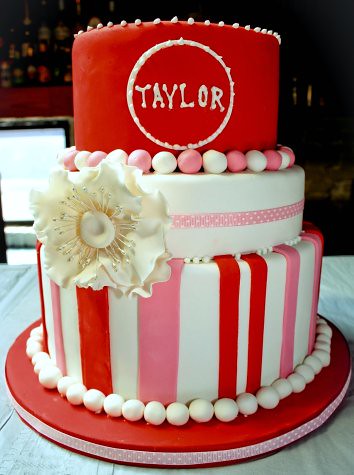 Birthday Cake Shot on Pink   Red Birthday Cake With Handmade Sugar Anemone   Flickr   Photo