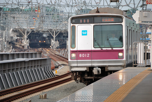 Tokyo Metro 8000 Series Train at Tokyu Futako-shinchi Station