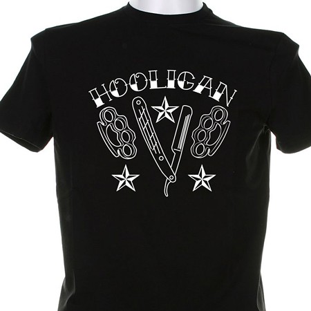 It features a tattoo font with the word Hooligan as 