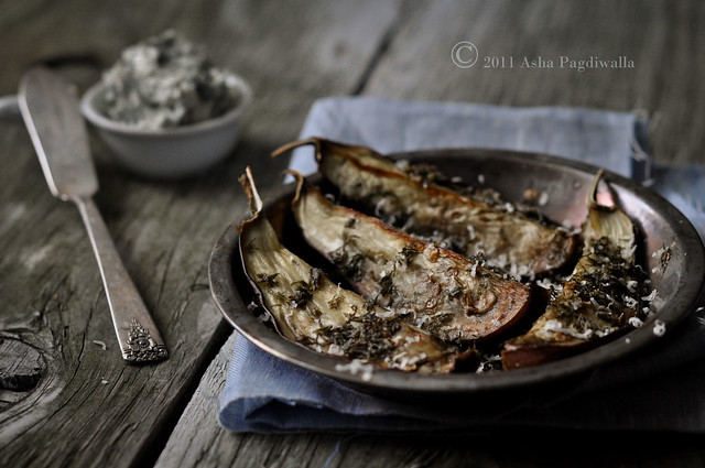 Roasted Aubergine with Herb salt and butter