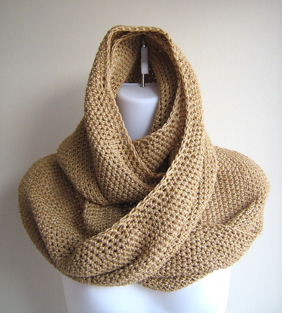 SAMANTHA- Scrolling Infinity Scarf Gold Shimmer