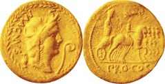 RRC 71BC 402/1 Aureus Africa wreath MAGNVS Pompey in triumphal quadriga PRO COS