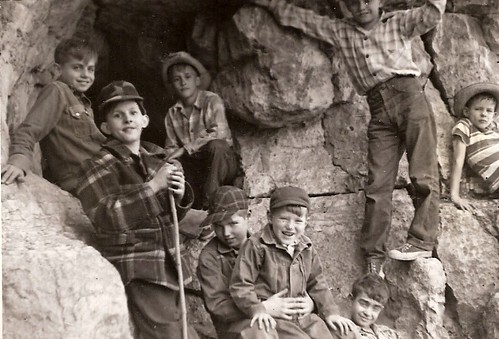 the boys of Spring 1950: exploring Jesse James Cave by Missouri River by roberthuffstutter