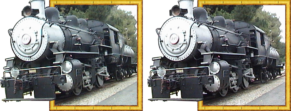 3D, Southern Pacific 0-6-0 switcher steam locomotive No. #1273, Travel Town, Griffith Park, Los Angeles, California, break-out of frame