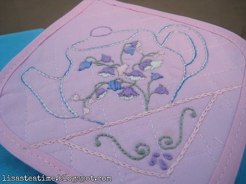 Tea pot embroidered hot pad