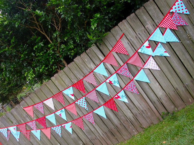 Red Turquoise custom ordered bunting banner for decorating a wedding from