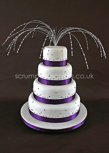 Wedding Cake Purple Ribbon with Diamantes and Swarovski Topper