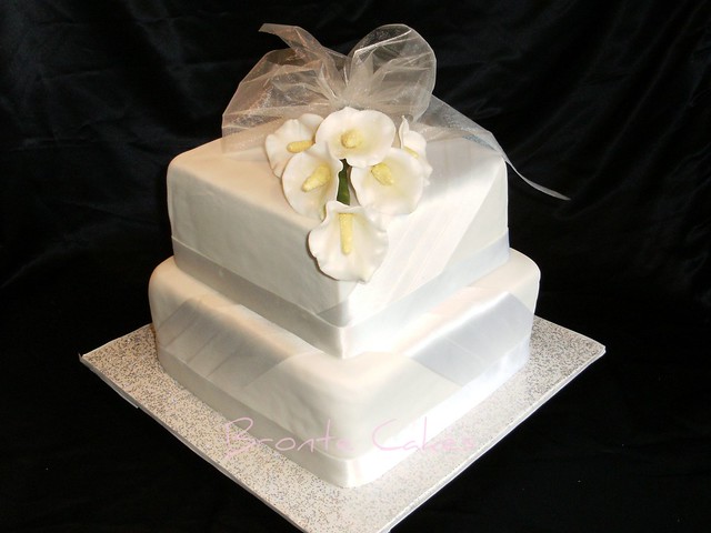 Wedding cakerich dark fruit cake iced with fondant Calla Lilies made 