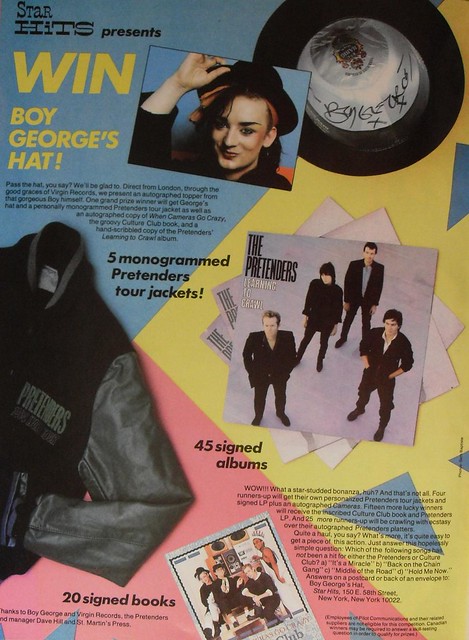1984 Star Hits Magazine Contest Boy George Hat Culture Club Book PRETENDERS Album