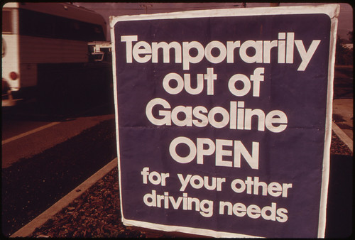 Out of Gasoline Signs Were Increasingly Evident in Oregon During the Month of October, 1973. Stations Such as This One at Lincoln City Along the Coast Closed Earlier and Stayed Closed Longer, Including Weekends 10/1973