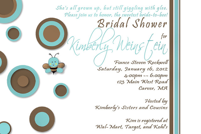 C97 aqua tiffany blue bridal shower baby invitation custom personalized bee