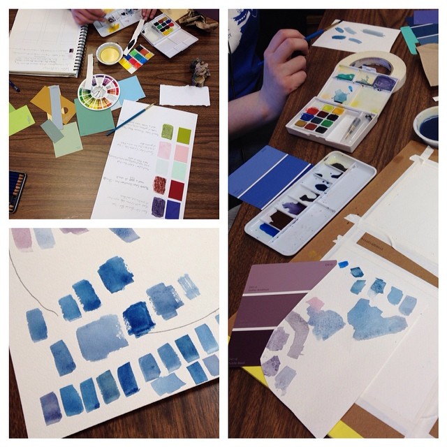 Snapshots from class today. The color mixing and matching process.