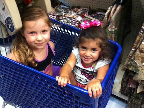 Cheyenne and Bella in a shopping cart