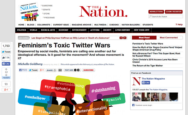 Screenshot of the Nation's website with "toxix feminism" piece