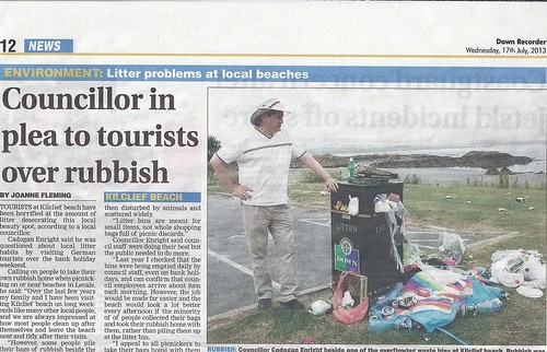 17th July  Cllr Enright hightlights litter at Kilclief and other beaches 