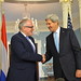 Secretary Kerry Shakes Hands With Dutch Foreign Minister Timmermans