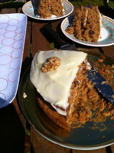 Eating some carrot, sultana and walnut cake. by benparkuk