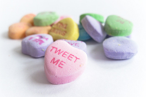 Candy heart that says "tweet me" - no, really, tweet us.