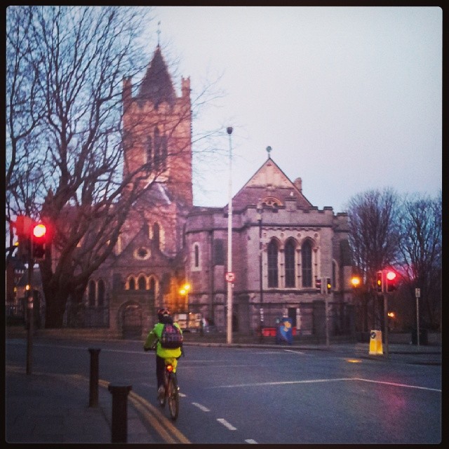 Good Morning. Freebee Wednesday here in Dublin. Walked through Temple Bar and got free paper, free coffee from Starbucks and free belvita breakfast biscuits. Not bad. This is Christ Church Cathedral from Dame St. This morning. #sunrise #christianity #land