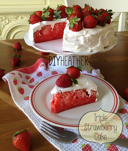 triple strawberry cake from box by Heather Says