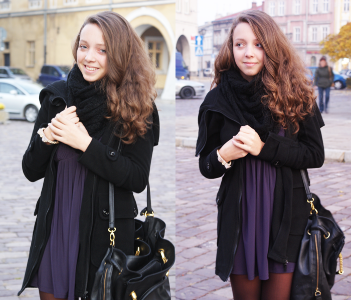 fioletowa sukienka blog