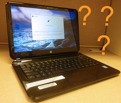 Very clever image of Chromebook with question marks